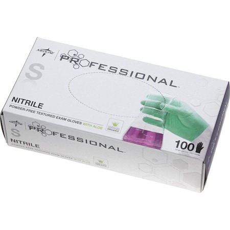 Medline Professional AloeTouch, Disposable Gloves, 5.5 mil Palm, Nitrile, Powder-Free, S, 100 PK, Green MIIPRO31761